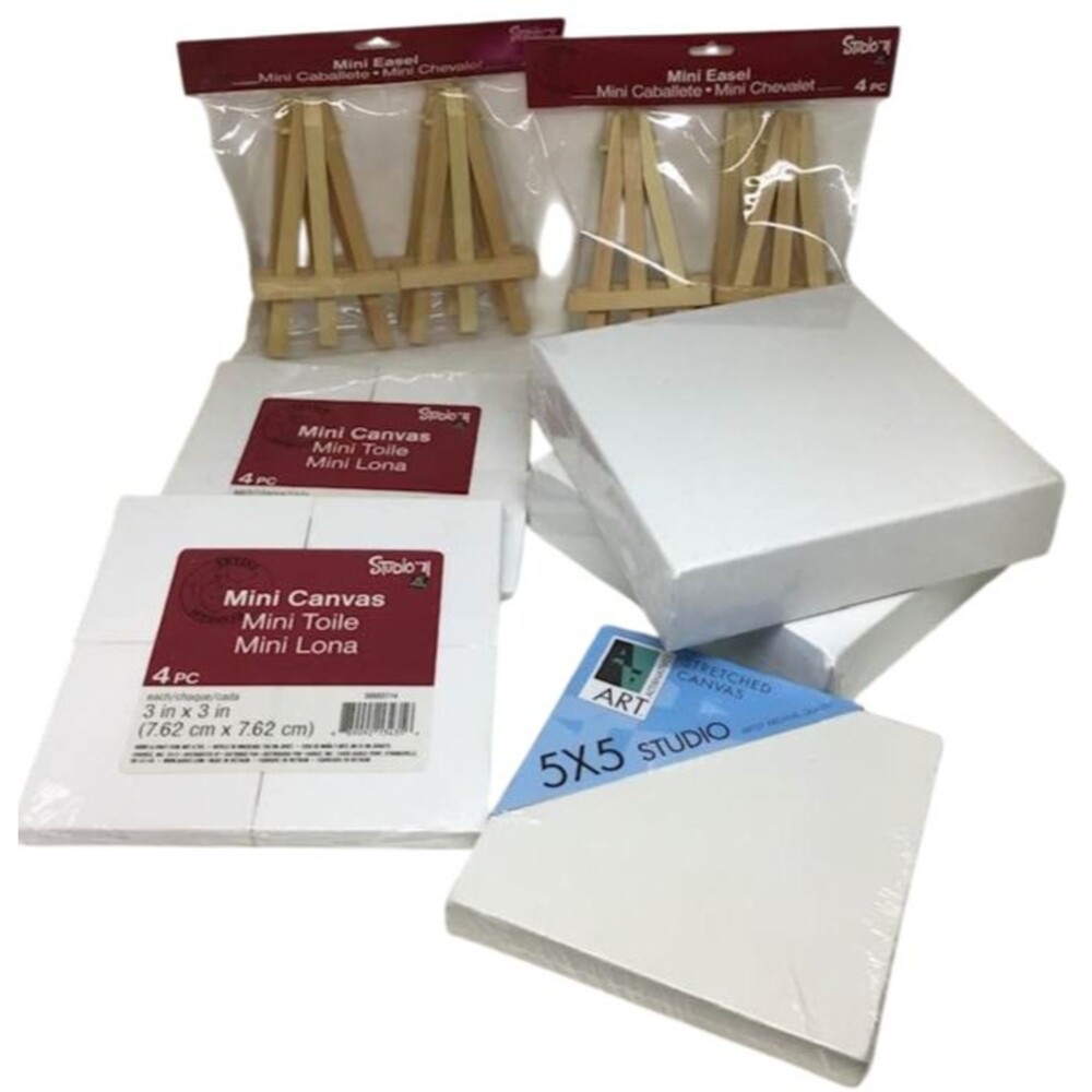 Mini Small Art Paint Stretched Canvas Wood Easels 5x5 3x3 6x6 Craft Lot 19 NEW